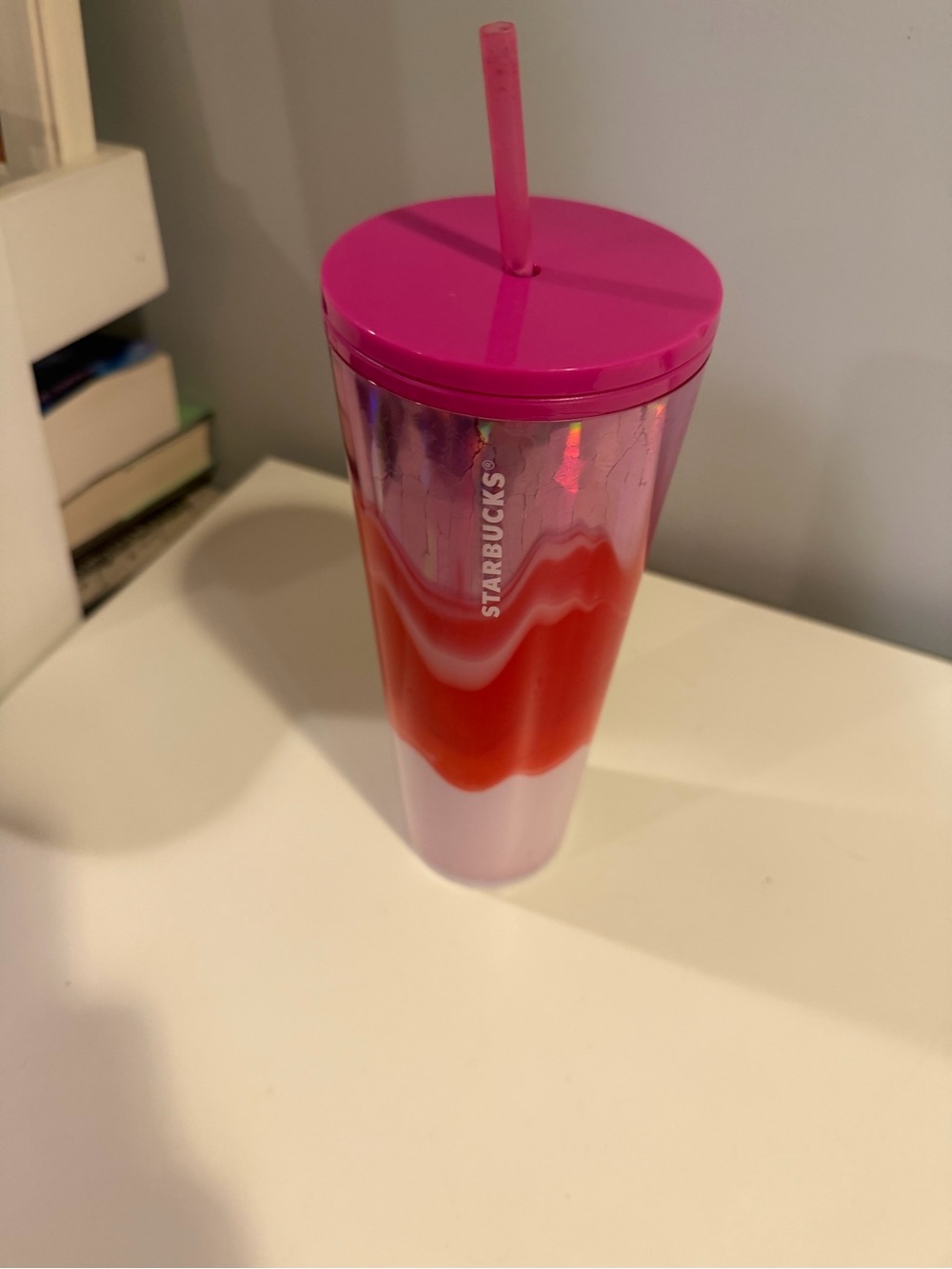 Starbucks Pink and Red Ombre Reusable Tumbler with Straw